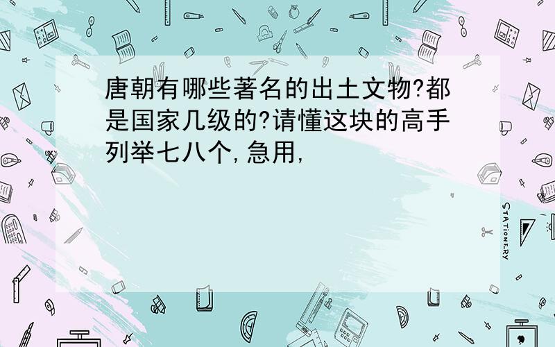 唐朝有哪些著名的出土文物?都是国家几级的?请懂这块的高手列举七八个,急用,