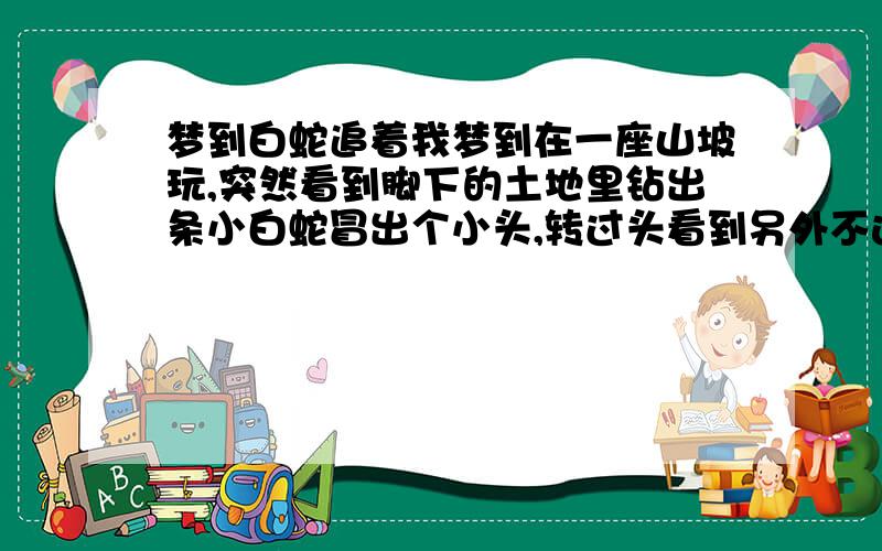 梦到白蛇追着我梦到在一座山坡玩,突然看到脚下的土地里钻出条小白蛇冒出个小头,转过头看到另外不远的地方也有同样的小白蛇,慢