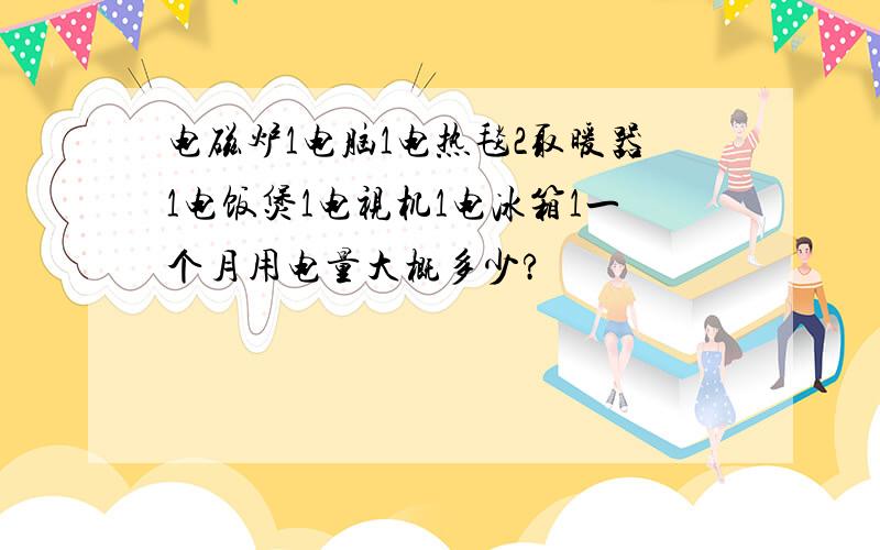 电磁炉1电脑1电热毯2取暖器1电饭煲1电视机1电冰箱1一个月用电量大概多少?