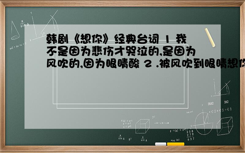 韩剧《想你》经典台词 1 我不是因为悲伤才哭泣的,是因为风吹的,因为眼睛酸 2 .被风吹到眼睛想你,看到闪