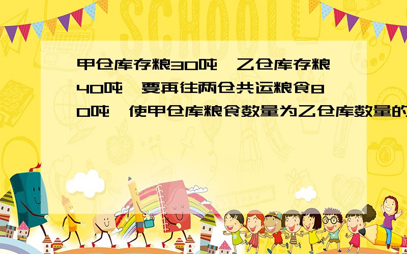 甲仓库存粮30吨,乙仓库存粮40吨,要再往两仓共运粮食80吨,使甲仓库粮食数量为乙仓库数量的1.5倍,应往甲