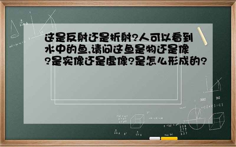 这是反射还是折射?人可以看到水中的鱼,请问这鱼是物还是像?是实像还是虚像?是怎么形成的?