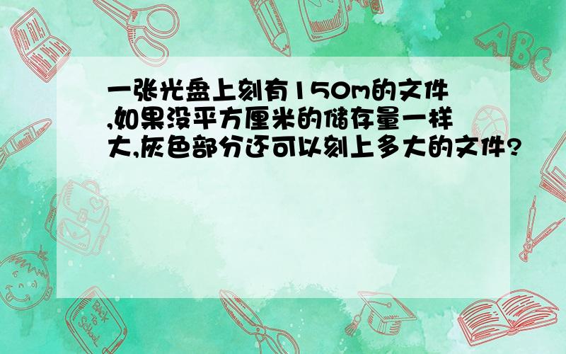 一张光盘上刻有150m的文件,如果没平方厘米的储存量一样大,灰色部分还可以刻上多大的文件?