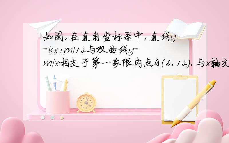 如图,在直角坐标系中,直线y=kx+m/12与双曲线y=m/x相交于第一象限内点A（6,12）,与x轴交于B