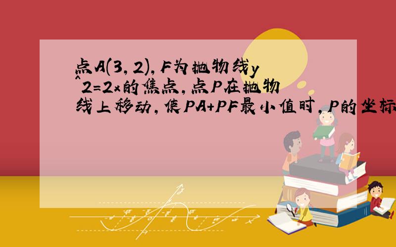 点A(3,2),F为抛物线y^2=2x的焦点,点P在抛物线上移动,使PA+PF最小值时,P的坐标?