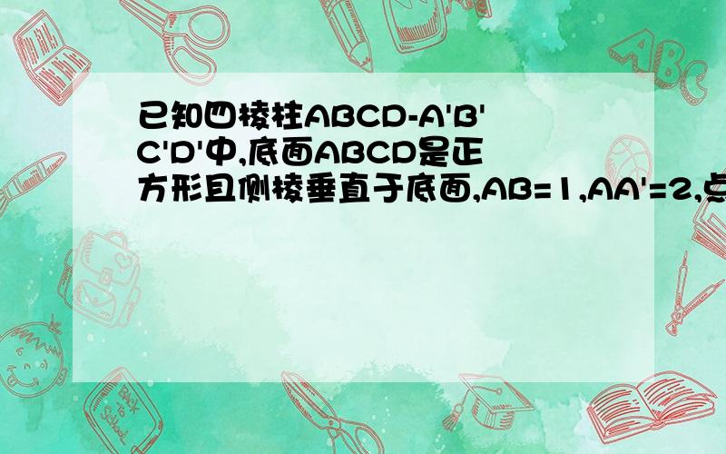 已知四棱柱ABCD-A'B'C'D'中,底面ABCD是正方形且侧棱垂直于底面,AB=1,AA'=2,点E为CC'中点,点