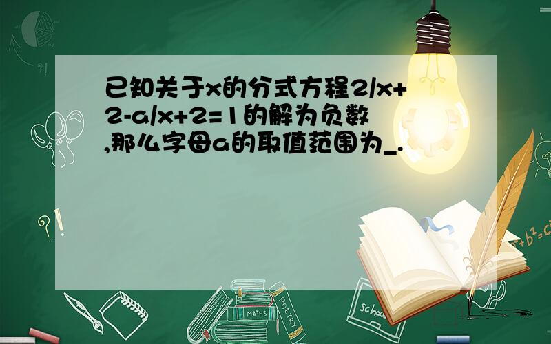 已知关于x的分式方程2/x+2-a/x+2=1的解为负数,那么字母a的取值范围为_.