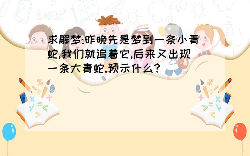 求解梦:昨晚先是梦到一条小青蛇,我们就追着它,后来又出现一条大青蛇.预示什么?