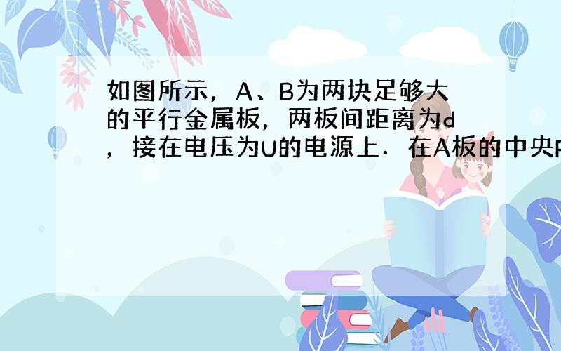 如图所示，A、B为两块足够大的平行金属板，两板间距离为d，接在电压为U的电源上．在A板的中央P点处放置一个电子放射源，可