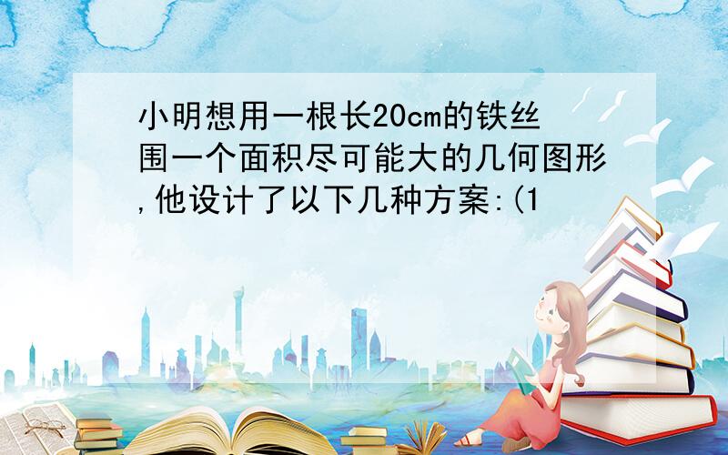 小明想用一根长20cm的铁丝围一个面积尽可能大的几何图形,他设计了以下几种方案:(1