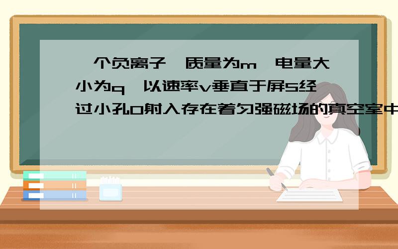 一个负离子,质量为m,电量大小为q,以速率v垂直于屏S经过小孔O射入存在着匀强磁场的真空室中,如图所示.磁感应强度B的方