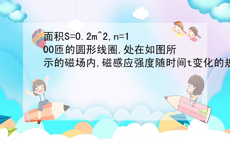 面积S=0.2m^2,n=100匝的圆形线圈,处在如图所示的磁场内,磁感应强度随时间t变化的规律是B=0.2t,R=8.