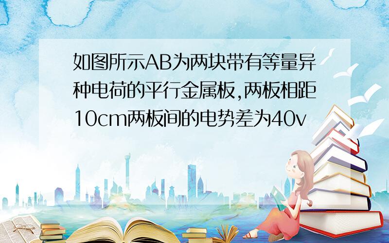 如图所示AB为两块带有等量异种电荷的平行金属板,两板相距10cm两板间的电势差为40v