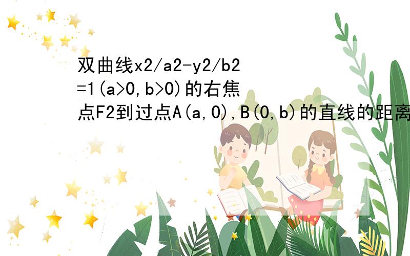 双曲线x2/a2-y2/b2=1(a>0,b>0)的右焦点F2到过点A(a,0),B(0,b)的直线的距离等于双曲线虚半