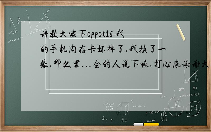 请教大家下oppot15 我的手机内存卡坏掉了,我换了一张,那么里...会的人说下嘛,打心底谢谢大伙了9h