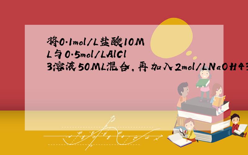 将0.1mol/L盐酸10ML与0.5mol/LAlCl3溶液50ML混合,再加入2mol/LNaOH43毫升溶液,能否