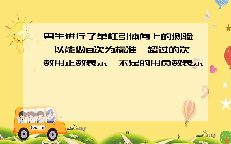 男生进行了单杠引体向上的测验,以能做8次为标准,超过的次数用正数表示,不足的用负数表示