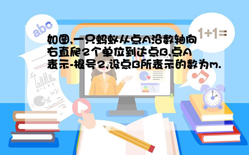 如图,一只蚂蚁从点A沿数轴向右直爬2个单位到达点B,点A表示-根号2,设点B所表示的数为m.