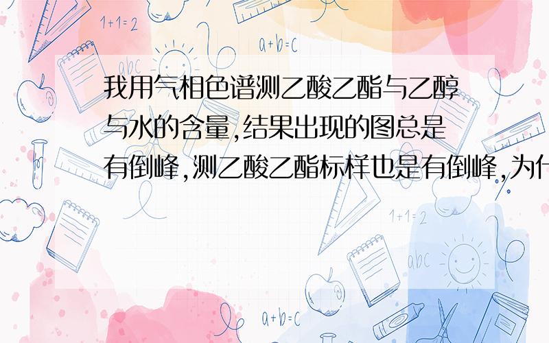 我用气相色谱测乙酸乙酯与乙醇与水的含量,结果出现的图总是有倒峰,测乙酸乙酯标样也是有倒峰,为什么