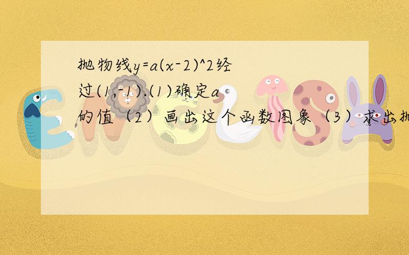 抛物线y=a(x-2)^2经过(1,-1).(1)确定a的值（2）画出这个函数图象（3）求出抛物线与坐标轴的交点坐标