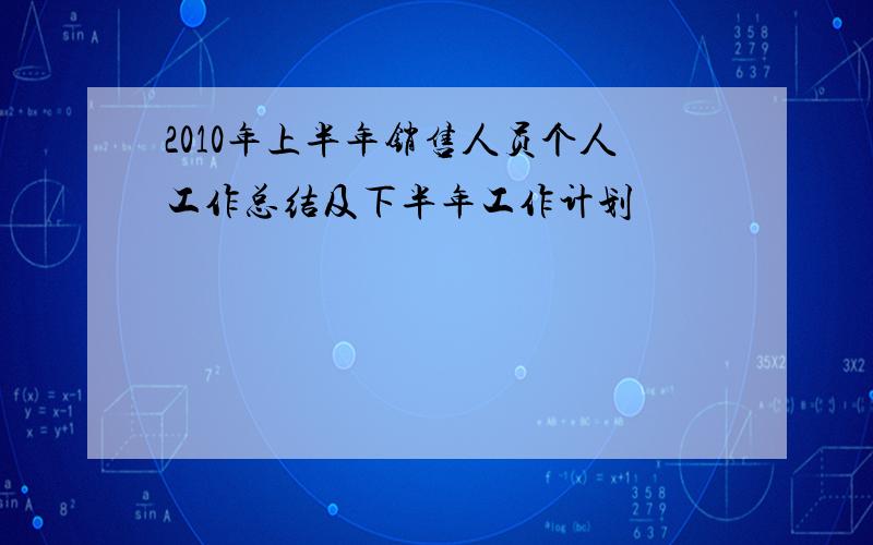 2010年上半年销售人员个人工作总结及下半年工作计划