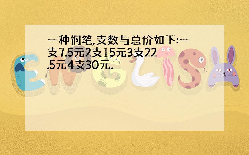 一种钢笔,支数与总价如下:一支7.5元2支15元3支22.5元4支30元.