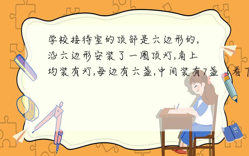 学校接待室的顶部是六边形的,沿六边形安装了一圈顶灯,角上均装有灯,每边有六盏,中间装有7盏（看下面）