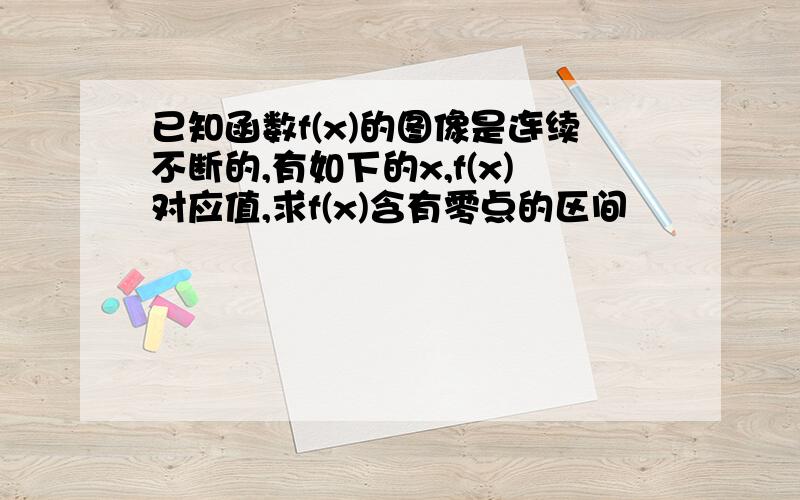 已知函数f(x)的图像是连续不断的,有如下的x,f(x)对应值,求f(x)含有零点的区间