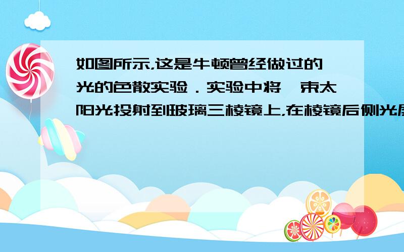 如图所示，这是牛顿曾经做过的光的色散实验．实验中将一束太阳光投射到玻璃三棱镜上，在棱镜后侧光屏上的AB范围内可以观察到不