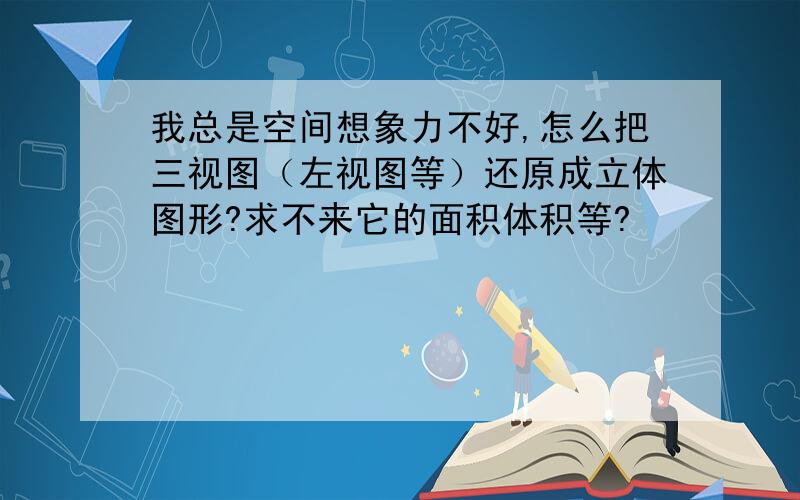 我总是空间想象力不好,怎么把三视图（左视图等）还原成立体图形?求不来它的面积体积等?