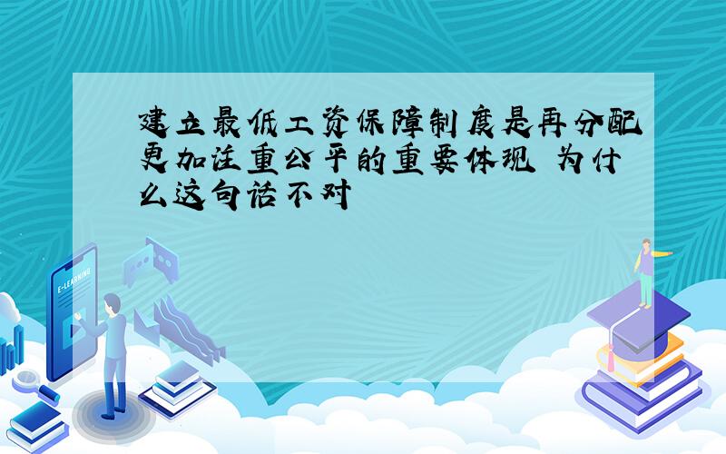 建立最低工资保障制度是再分配更加注重公平的重要体现 为什么这句话不对