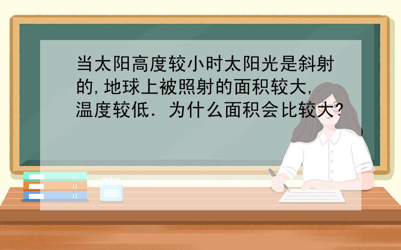 当太阳高度较小时太阳光是斜射的,地球上被照射的面积较大,温度较低．为什么面积会比较大?