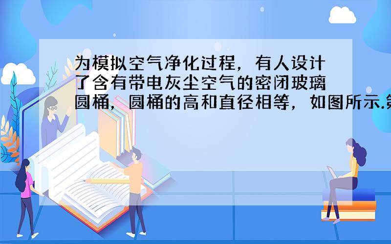 为模拟空气净化过程，有人设计了含有带电灰尘空气的密闭玻璃圆桶，圆桶的高和直径相等，如图所示.第一种除尘方式是：在圆桶顶面