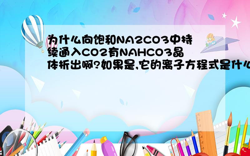 为什么向饱和NA2CO3中持续通入CO2有NAHCO3晶体析出啊?如果是,它的离子方程式是什么?