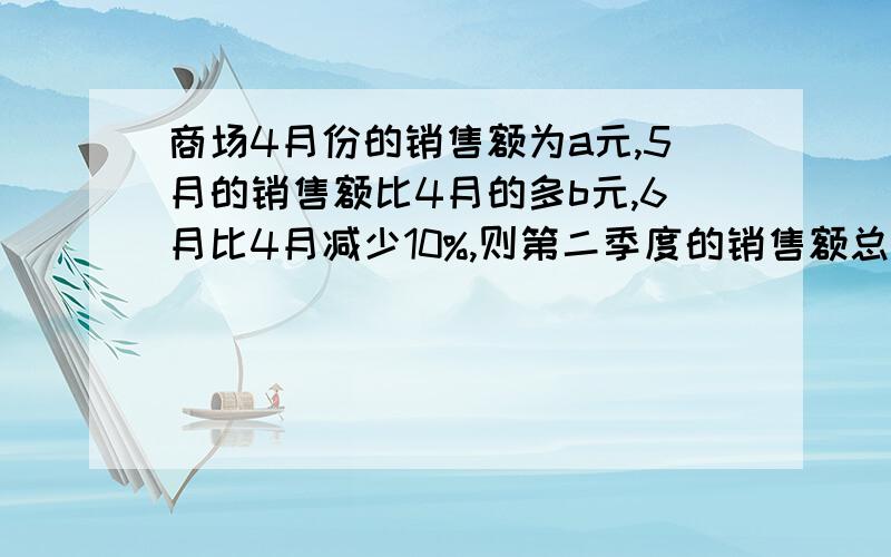 商场4月份的销售额为a元,5月的销售额比4月的多b元,6月比4月减少10%,则第二季度的销售额总计为多少元