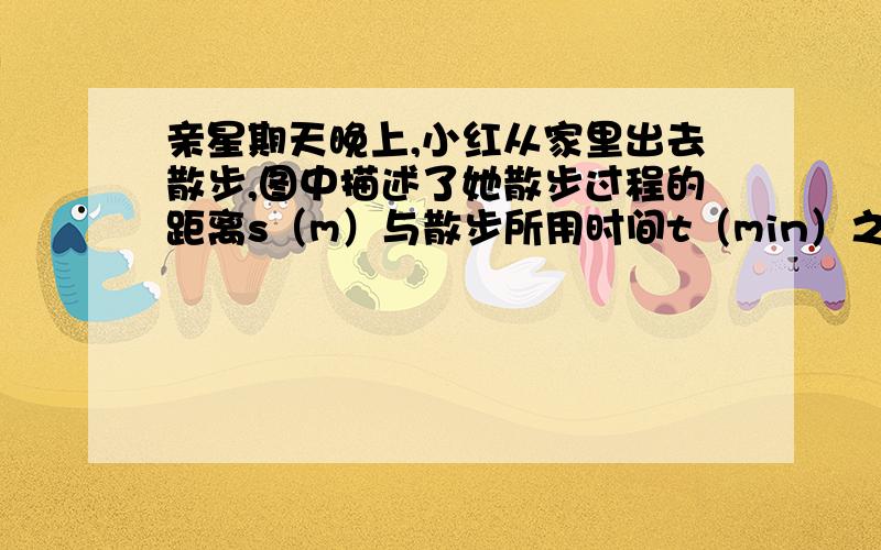 亲星期天晚上,小红从家里出去散步,图中描述了她散步过程的距离s（m）与散步所用时间t（min）之间的关系．依据图象,下面