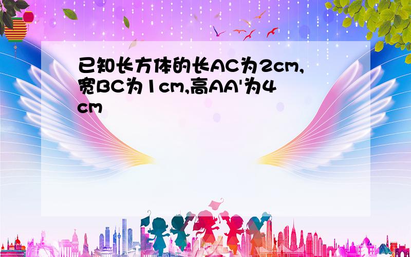 已知长方体的长AC为2cm,宽BC为1cm,高AA'为4cm