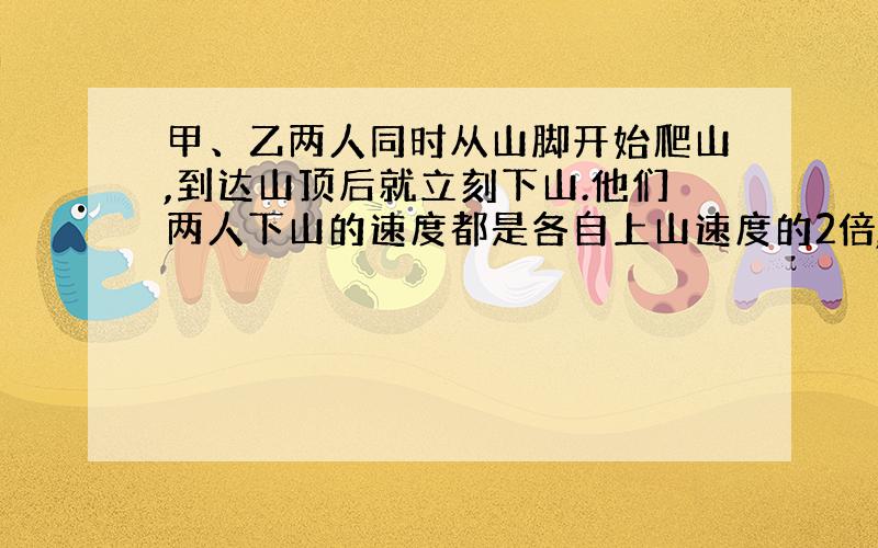 甲、乙两人同时从山脚开始爬山,到达山顶后就立刻下山.他们两人下山的速度都是各自上山速度的2倍,甲到山顶时乙距山顶还有40