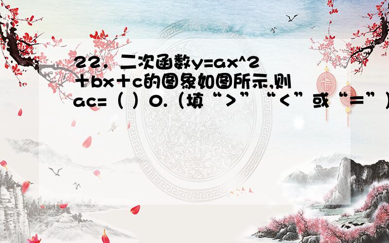 22．二次函数y=ax^2 ＋bx＋c的图象如图所示,则ac=（ ）0.（填“＞”“＜”或“＝”）