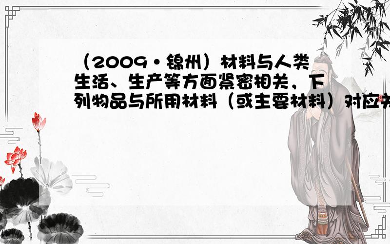 （2009•锦州）材料与人类生活、生产等方面紧密相关，下列物品与所用材料（或主要材料）对应关系错误的是（　　）