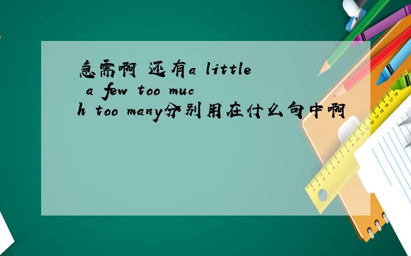 急需啊 还有a little a few too much too many分别用在什么句中啊