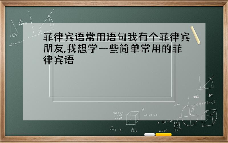 菲律宾语常用语句我有个菲律宾朋友,我想学一些简单常用的菲律宾语