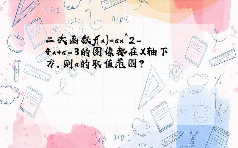 二次函数f(x)=ax^2-4x+a-3的图像都在X轴下方,则a的取值范围?