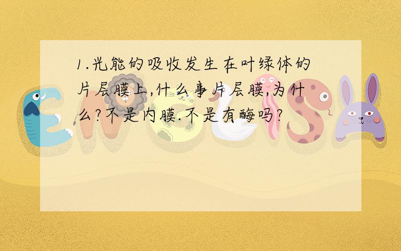 1.光能的吸收发生在叶绿体的片层膜上,什么事片层膜,为什么?不是内膜.不是有酶吗?