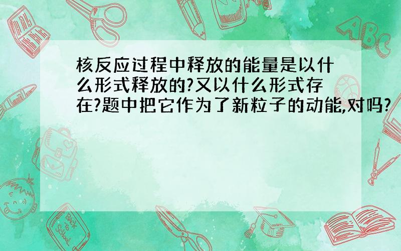 核反应过程中释放的能量是以什么形式释放的?又以什么形式存在?题中把它作为了新粒子的动能,对吗?