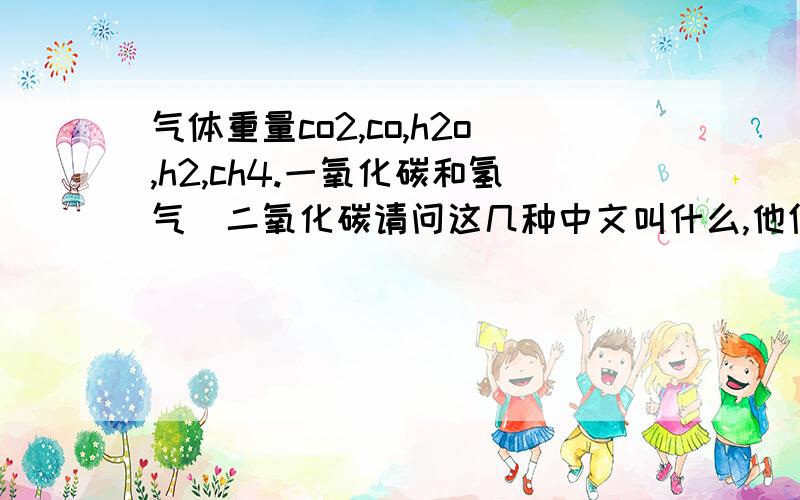 气体重量co2,co,h2o,h2,ch4.一氧化碳和氢气\二氧化碳请问这几种中文叫什么,他们的重怎么排列的?