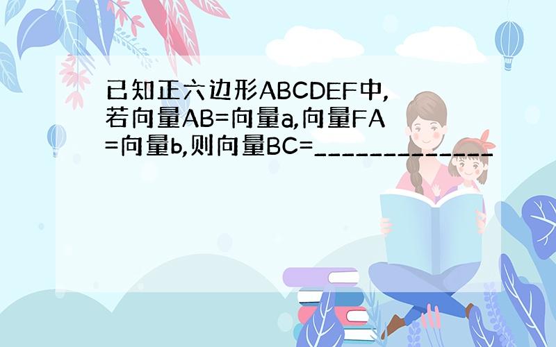 已知正六边形ABCDEF中,若向量AB=向量a,向量FA=向量b,则向量BC=_____________