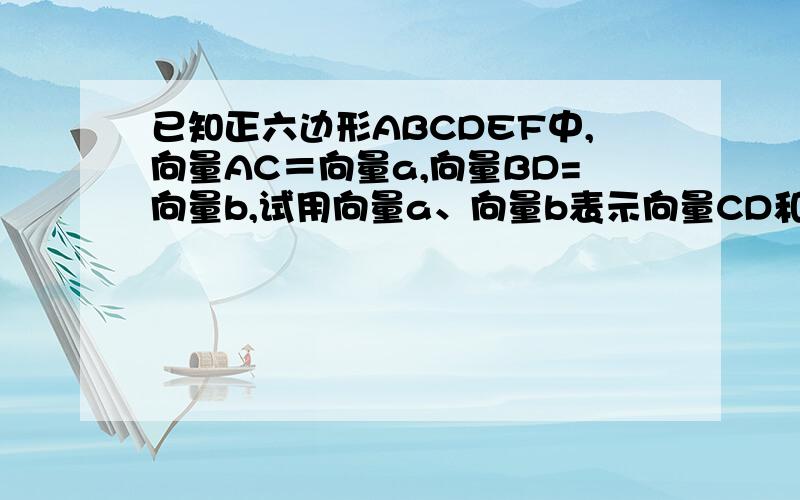 已知正六边形ABCDEF中,向量AC＝向量a,向量BD=向量b,试用向量a、向量b表示向量CD和向量EF.向量EF=?