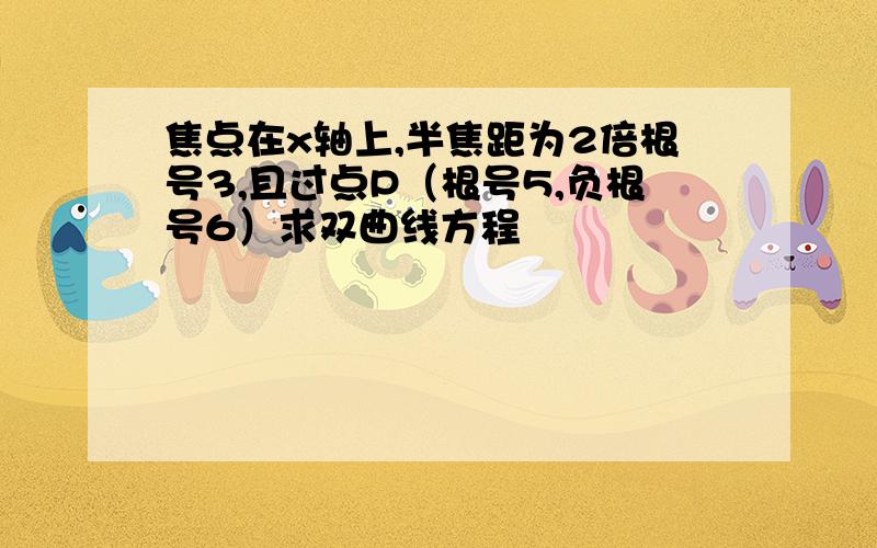 焦点在x轴上,半焦距为2倍根号3,且过点P（根号5,负根号6）求双曲线方程