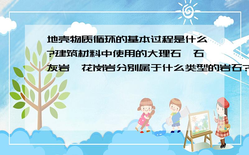 地壳物质循环的基本过程是什么?建筑材料中使用的大理石、石灰岩、花岗岩分别属于什么类型的岩石?